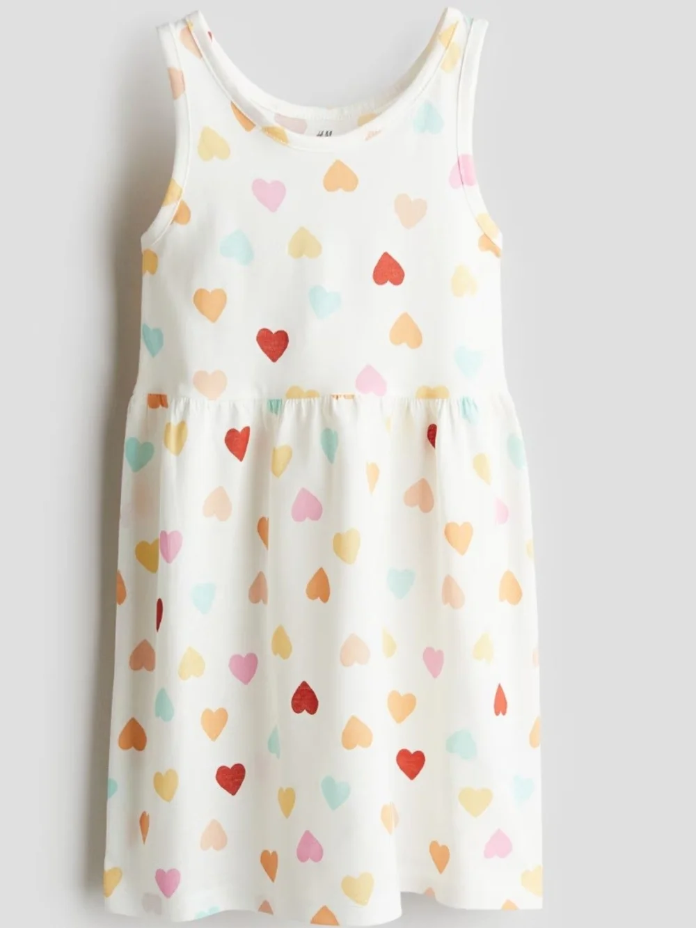 H&M White Tank Dress with Multi-Color Heart Print Size 8-10 Youth